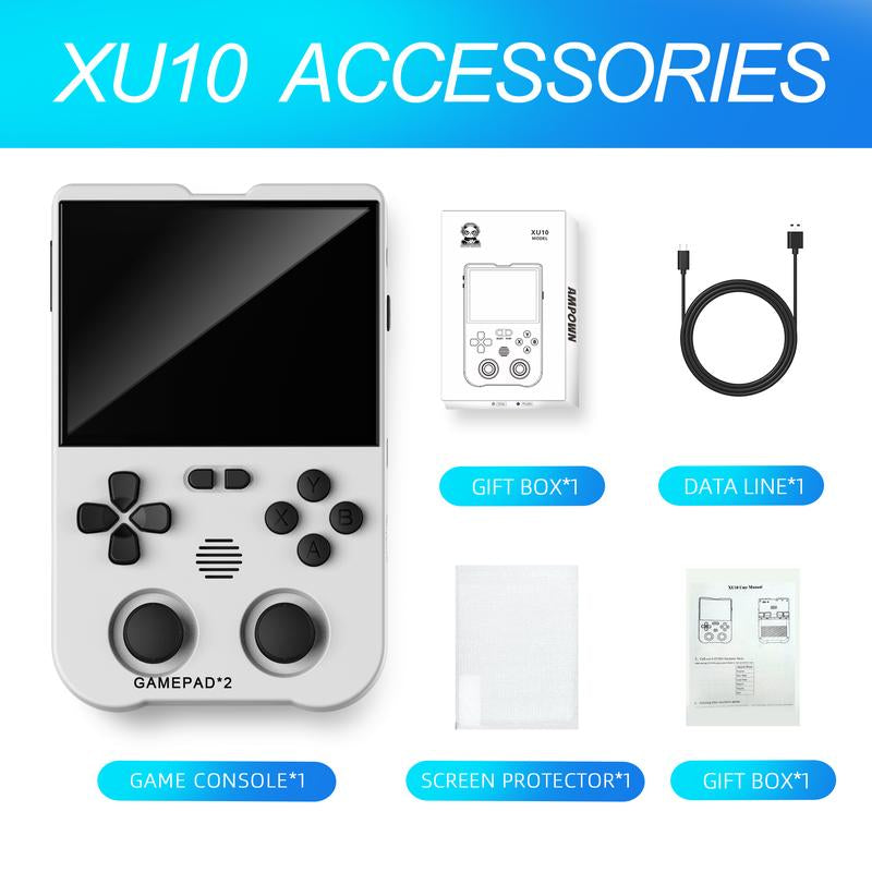 AMPOWN XU10 3.5 Inch Handheld Game Console for Summer, Retro 64G High-End Gaming Console, Dual Card Slot Support TF Card Expansion to 512GB, Support C2C Charger Protection White-64G