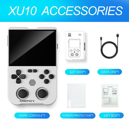 AMPOWN XU10 3.5 Inch Handheld Game Console for Summer, Retro 64G High-End Gaming Console, Dual Card Slot Support TF Card Expansion to 512GB, Support C2C Charger Protection White-64G